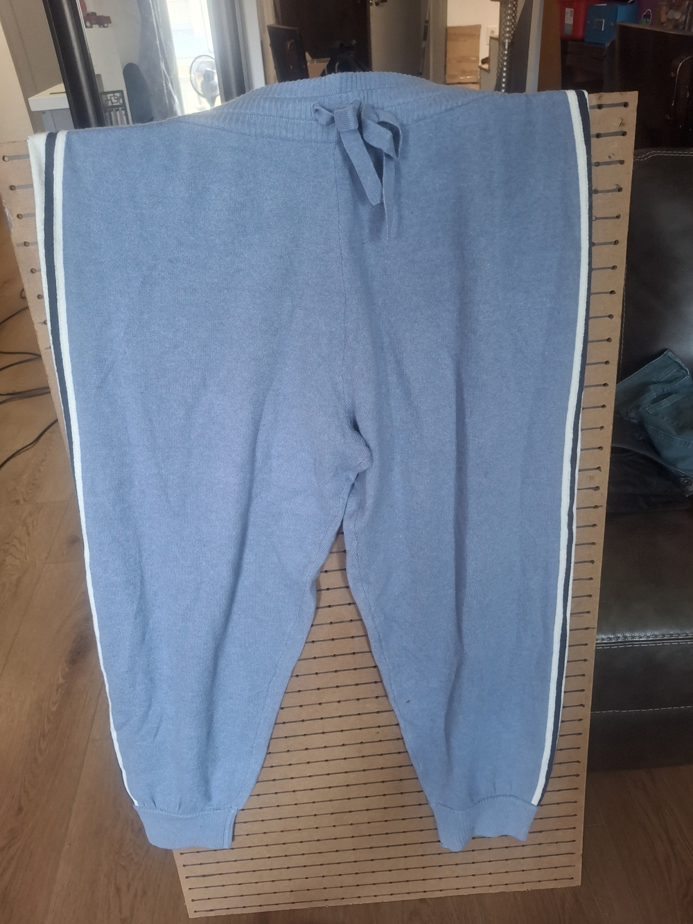 Spiritual Gangsta Blue Knit Jogger Pants with Side Stripe